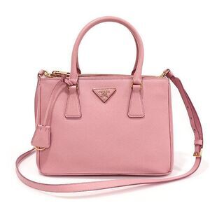Pink Saffiano Lux Gold Triangle Double Zip Galleria Medium